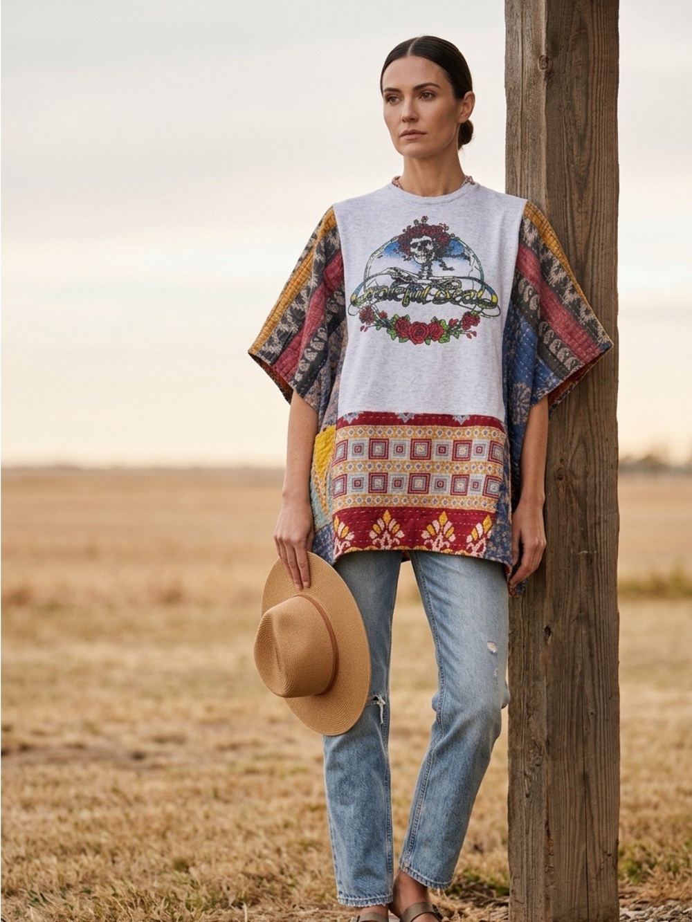 Handcrafted Upcycled Greatful Dead Kantha Tunic NWT One Size